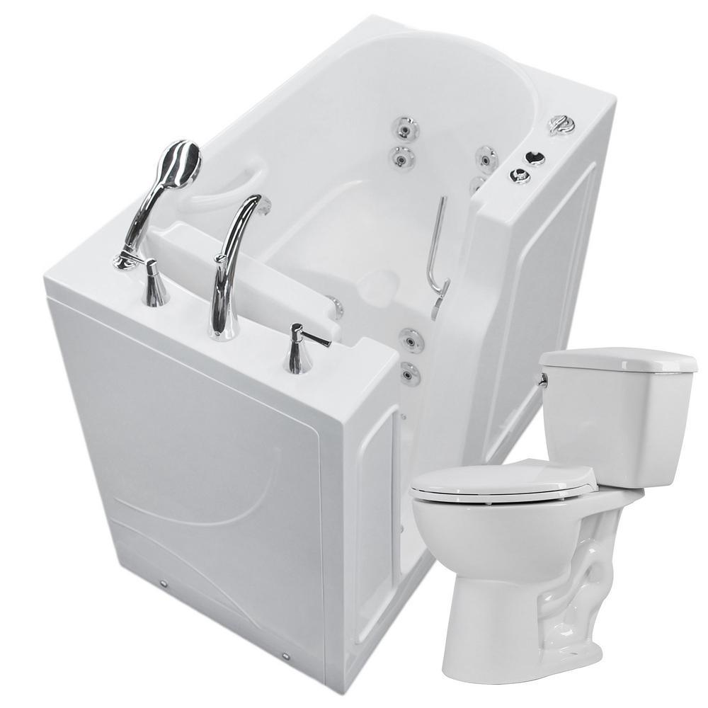 52.8 in. Walk-In Whirlpool Bathtub in White with 1.28 GPF Single Flush Toilet - Super Arbor