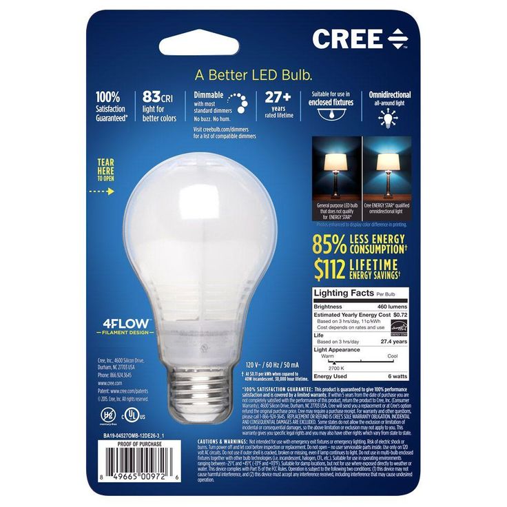 Cree 40W Equivalent Soft White A19 Dimmable LED Light Bulb with 4Flow Filament Design (8-Pack)