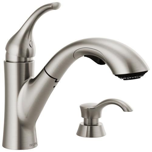 Delta Kessler Stainless 1-Handle Deck-Mount Pull-Out Handle Kitchen Faucet (Deck Plate Included)
