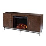 Oliver 60 in. Electric Fireplace in Brown with Matte Silver - Super Arbor