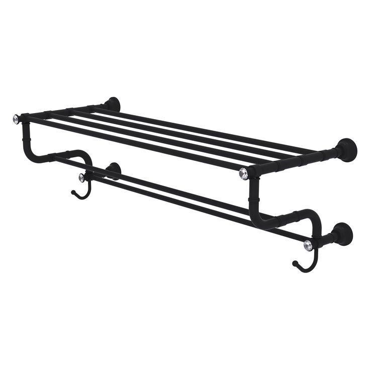 Allied Brass Carolina Crystal Collection 36-in Towel Shelf with Double Towel Bar in Matte Black
