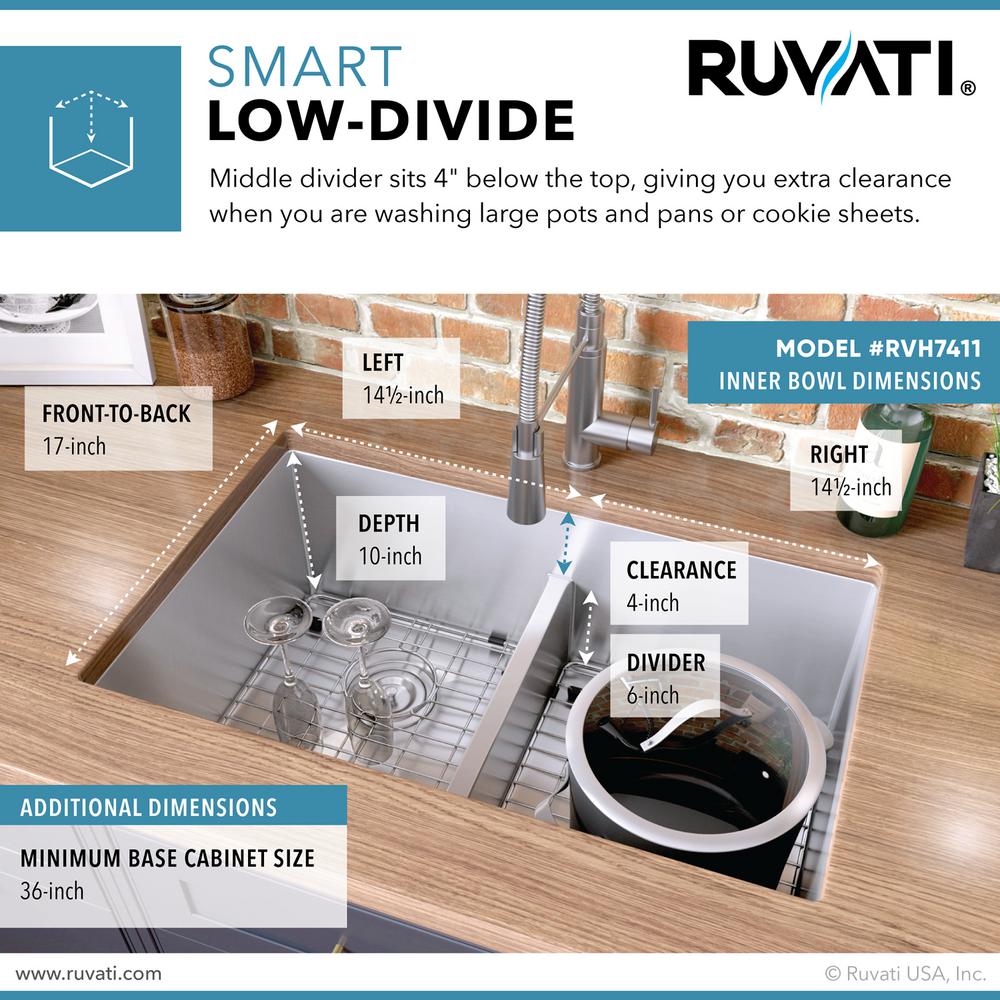 32 in. Low-Divide Double Bowl 50/50 Undermount 16-Gauge Stainless Steel Kitchen Sink - Super Arbor