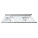 61 in. W x 22 in. D x 1 in. H Bianco Carrara White Marble Double Basin Vanity Top with White Basins - Super Arbor