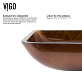 VIGO Russet Handmade Countertop Glass Rectangular Vessel Bathroom Sink in Red and Brown Fusion