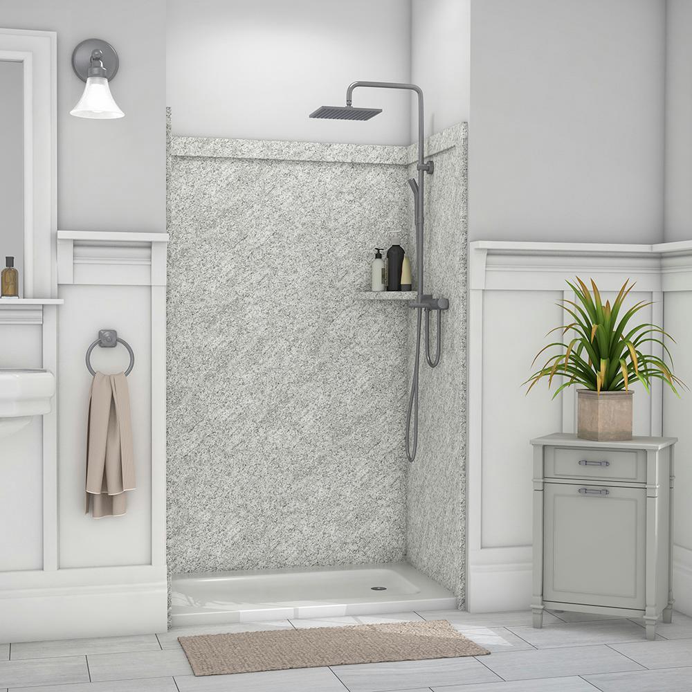 Elegance 36 in. x 48 in. x 80 in. 9-Piece Easy Up Adhesive Alcove Shower Wall Surround in Calacatta White - Super Arbor