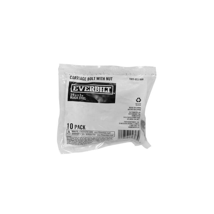 Everbilt 16-3/8 in. x 3 in. Galvanized Steel Black Carriage Bolt and Nut (10-Pack)