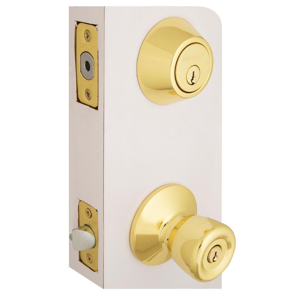 Waterbury Polished Brass Keyed Entry Door Knob with Single Cylinder Deadbolt Combo Pack Master Pinned - Super Arbor