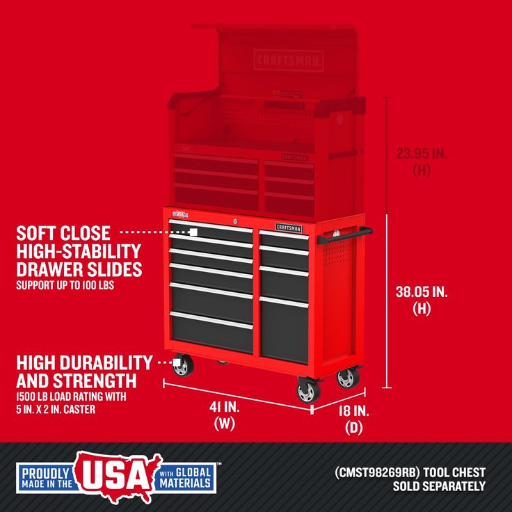 CRAFTSMAN 2000 Series 41-in W x 37.5-in H 10-Drawer Steel Rolling Tool Cabinet (Red)