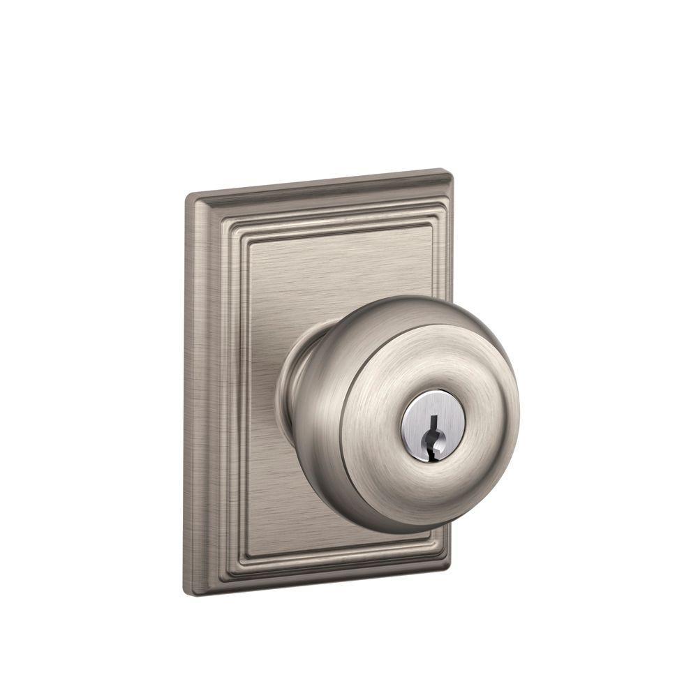 Georgian Satin Nickel Keyed Entry Door Knob with Addison Trim - Super Arbor