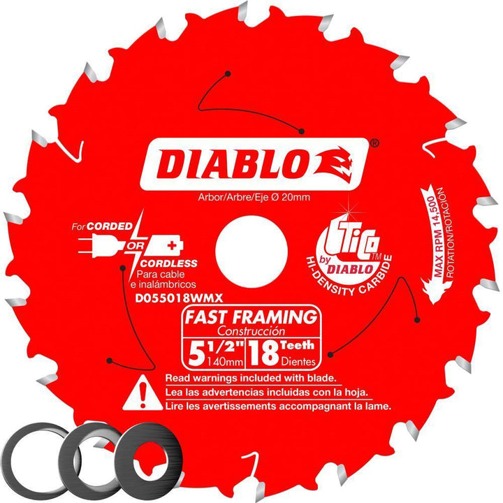 5-1/2 in. x 18-Tooth Fast Framing Saw Blade with Bushings - Super Arbor