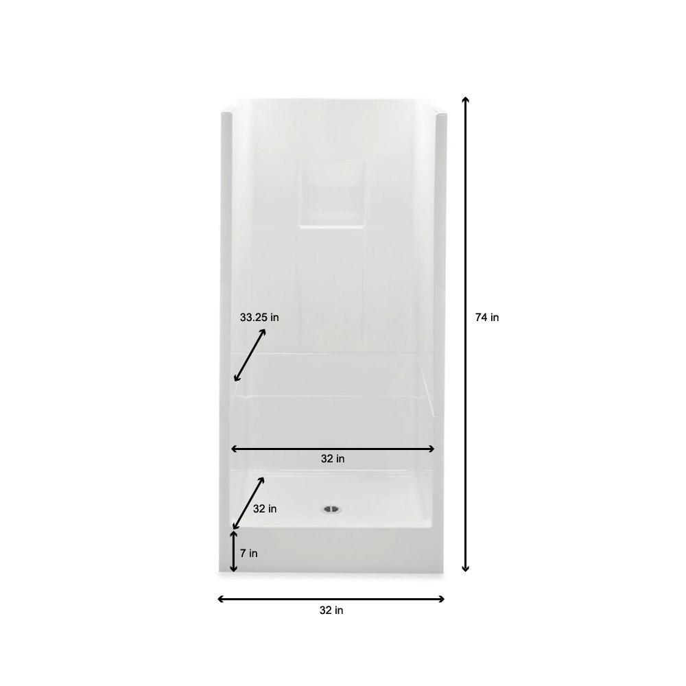 Varia 32 in. x 32 in. x 72.8 in. 2-Piece Shower Stall with Center Drain in White - Super Arbor