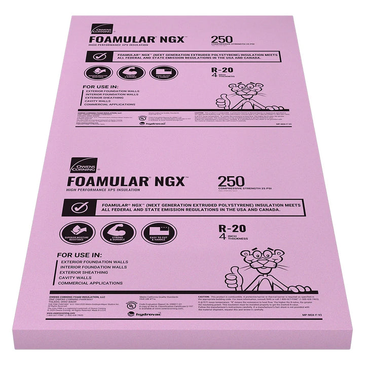 Owens Corning FOAMULAR NGX 250 XPS Rigid Foam Insulation Board 4 in. x 48 in. x 96 in. Square Edge (R-20, 32 sq ft)