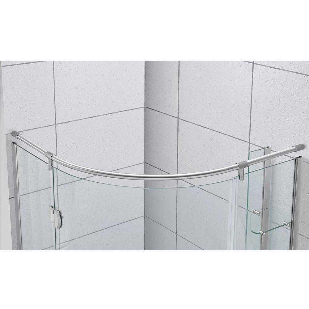 Glamour 38 in. x 73.90 in. Semi-Frameless Pivot Corner Shower Door in Satin Nickel with 38 in. x 38 in. Base in White - Super Arbor