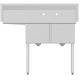 Freestanding Stainless Steel 48 in. 2-Hole Double Bowl Commercial Kitchen Sink Right Drainboard
