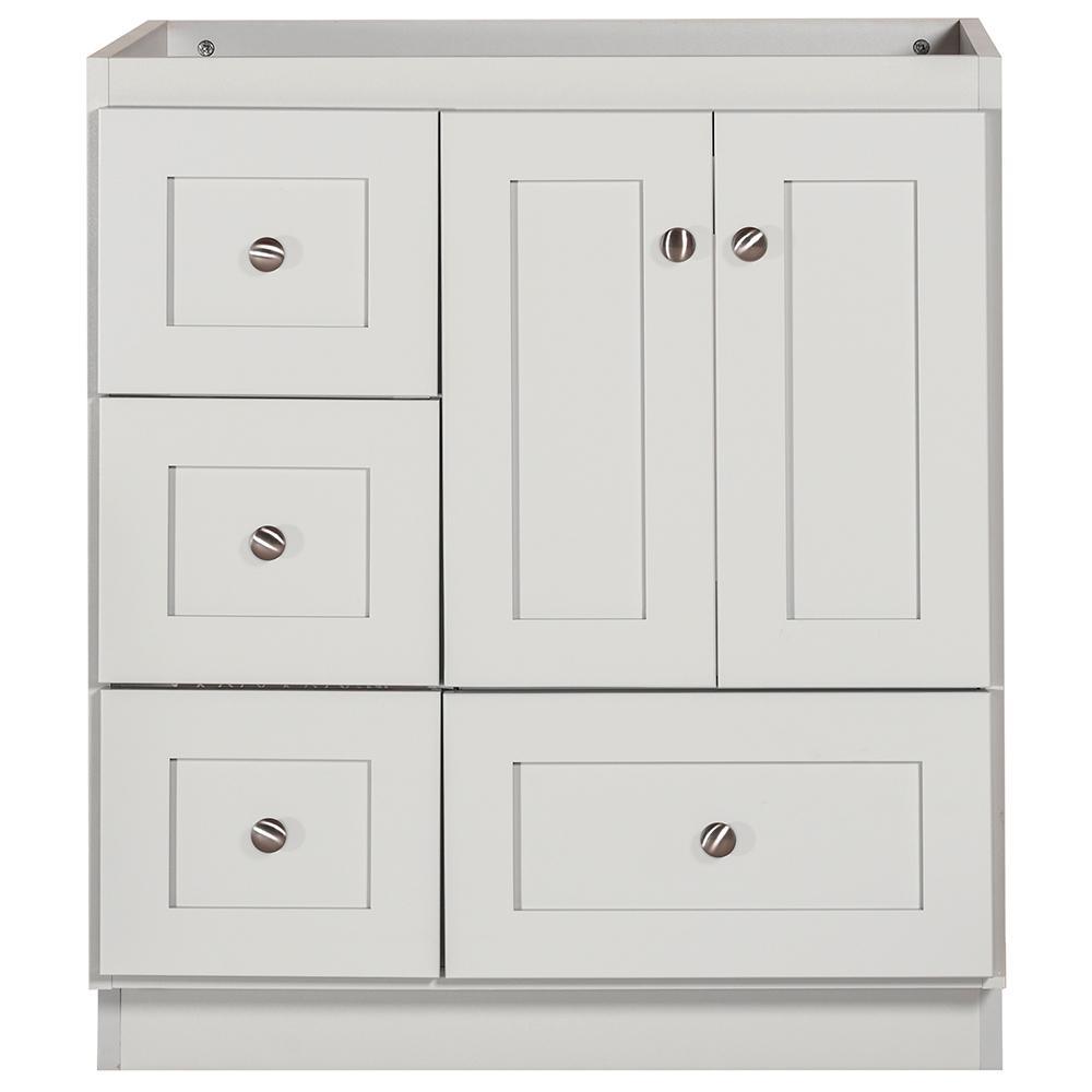 Shaker 30 in. W x 21 in. D x 34.5 in. H Vanity with Left Drawers Cabinet Only in Satin White - Super Arbor