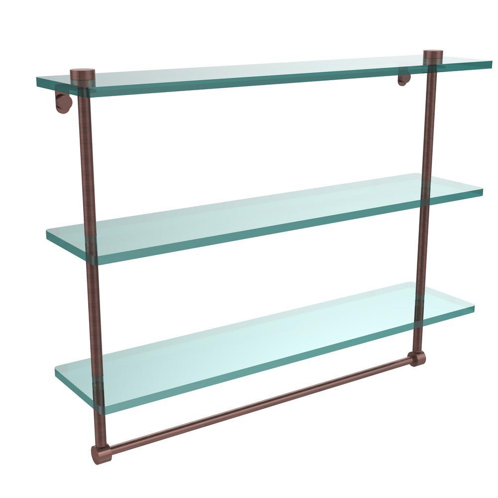 22 in. L  x 18 in. H  x 5 in. W 3-Tier Clear Glass Bathroom Shelf with Towel Bar in Satin Chrome - Super Arbor