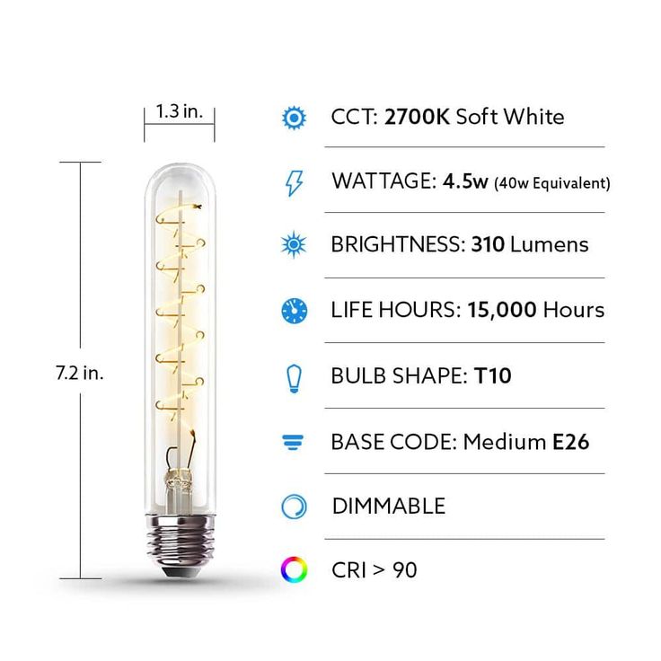 Feit Electric 40-Watt Equivalent T10 Dimmable LED Clear Glass Vintage Edison Large Light Bulb w/ Spiral Filament Bright White (4-Pack)