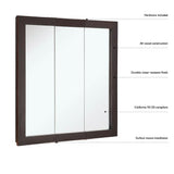 Ventura 48 in. W x 30 in. H x 6 in. D Framed Tri-View Surface-Mount Bathroom Medicine Cabinet in Espresso - Super Arbor