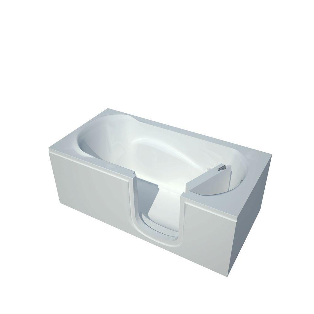 NOVA Heated 5 ft. Walk-in Non-Whirlpool Bathtub with 4 in. Tile Easy Up Adhesive Wall Surround in White - Super Arbor
