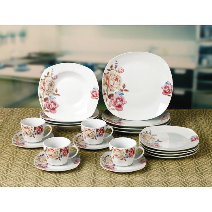 Porcelain 20-Piece Square Dinnerware Set Service for 4