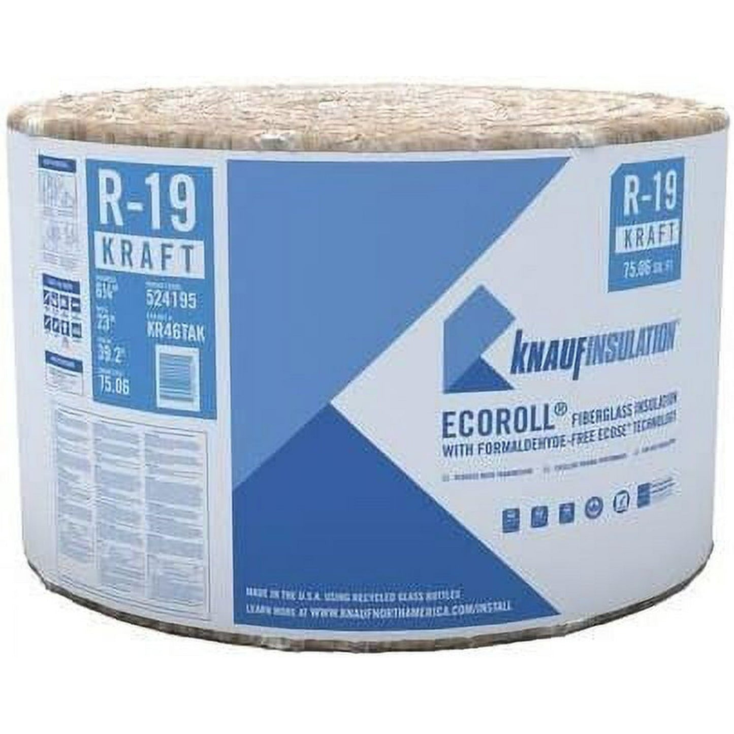 Knauf Insulation R-19 EcoRoll Unfaced Fiberglass Insulation Roll, 6-1/4 in x 23 in x 39.2 ft, 75.06 sq ft