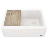 Bellucci 33in. CeramTek Granite/Quartz Composite Farmhouse ApronFront Single Bowl Kitchen Sink w/ Cutting Board in White - Super Arbor