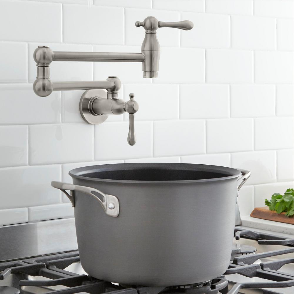 Lyndhurst Wall Mounted Pot Filler in Brushed Nickel - Super Arbor