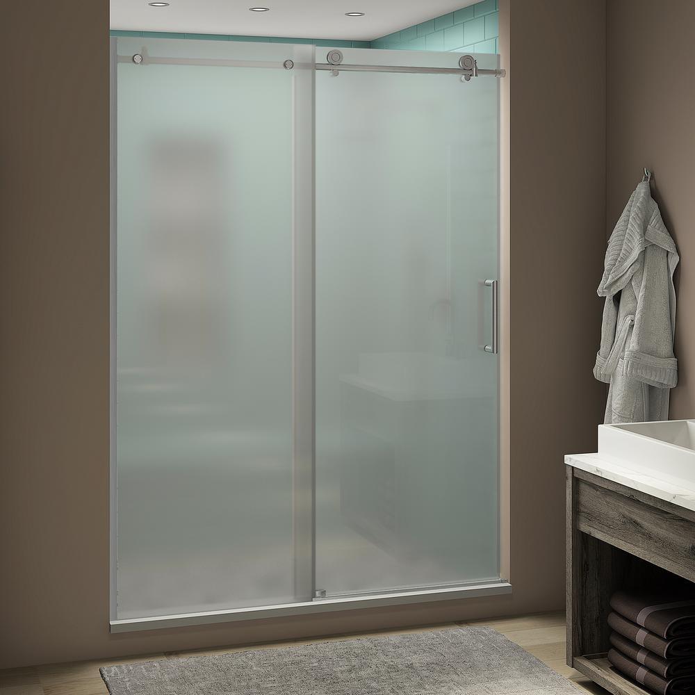 Coraline XL 56 - 60 in. x 80 in. Frameless Sliding Shower Door with StarCast Clear Glass in Brushed Gold Right Hand - Super Arbor