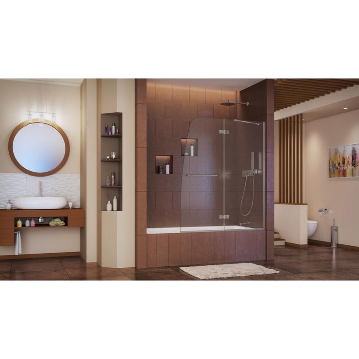 DreamLine Aqua Ultra 48 in. W x 58 in. H Semi-Frameless Hinged Tub Door, Brushed Nickel