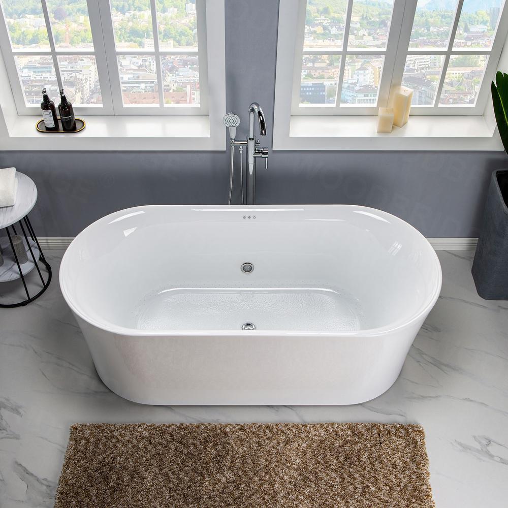 Diana 67 in. Acrylic Freestanding Double Ended Air Bath Bathtub with Drain and Overflow Included in White
