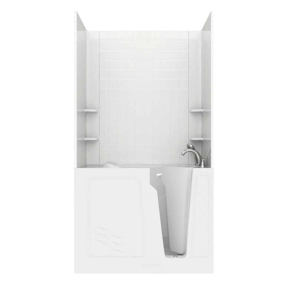 Rampart 3.9 ft. Walk-in Whirlpool and Air Bathtub with 4 in. Tile Easy Up Adhesive Wall Surround in White - Super Arbor