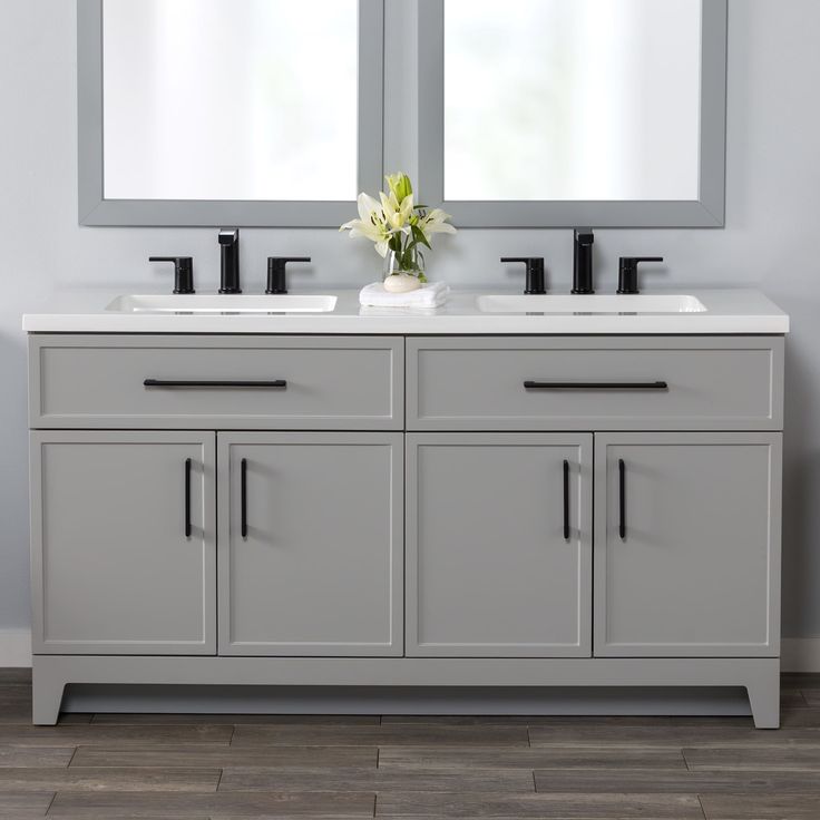 Style Selections Potter 60-in Gray Double Sink Bathroom Vanity with White Cultured Marble Top