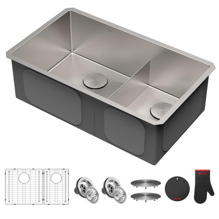 Standart PRO Undermount Stainless Steel 16-Gauge 32 in. 60/40 Double Bowl Kitchen Sink - Super Arbor
