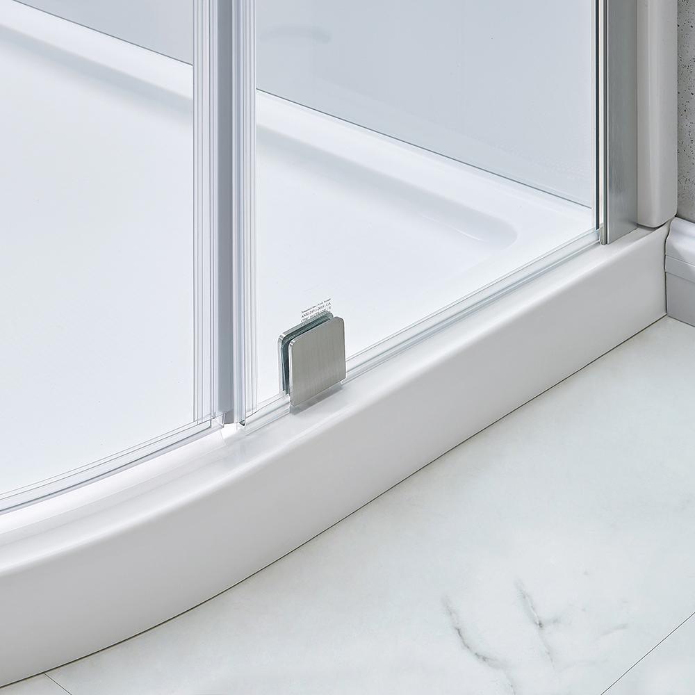 Glamour 32 in. x 76.40 in. Corner Drain Corner Shower Kit in White and Satin Nickel - Super Arbor