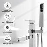 1-Handle Freestanding Floor Mount Roman Tub Faucet Bathtub Filler with Hand Shower in Chrome