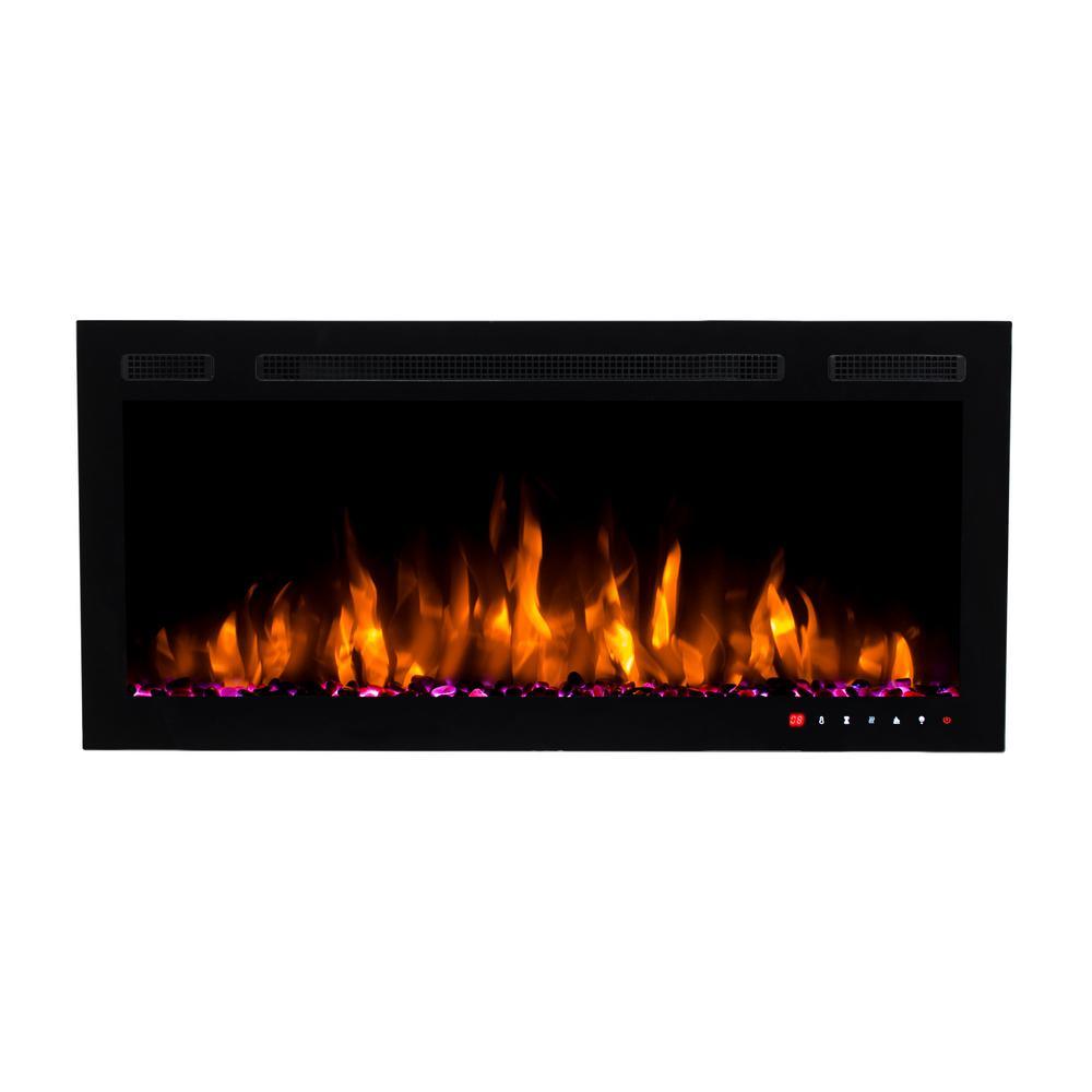 Slimline 36 in. Wall Mount and Recessed Electric Fireplace in Black - Super Arbor