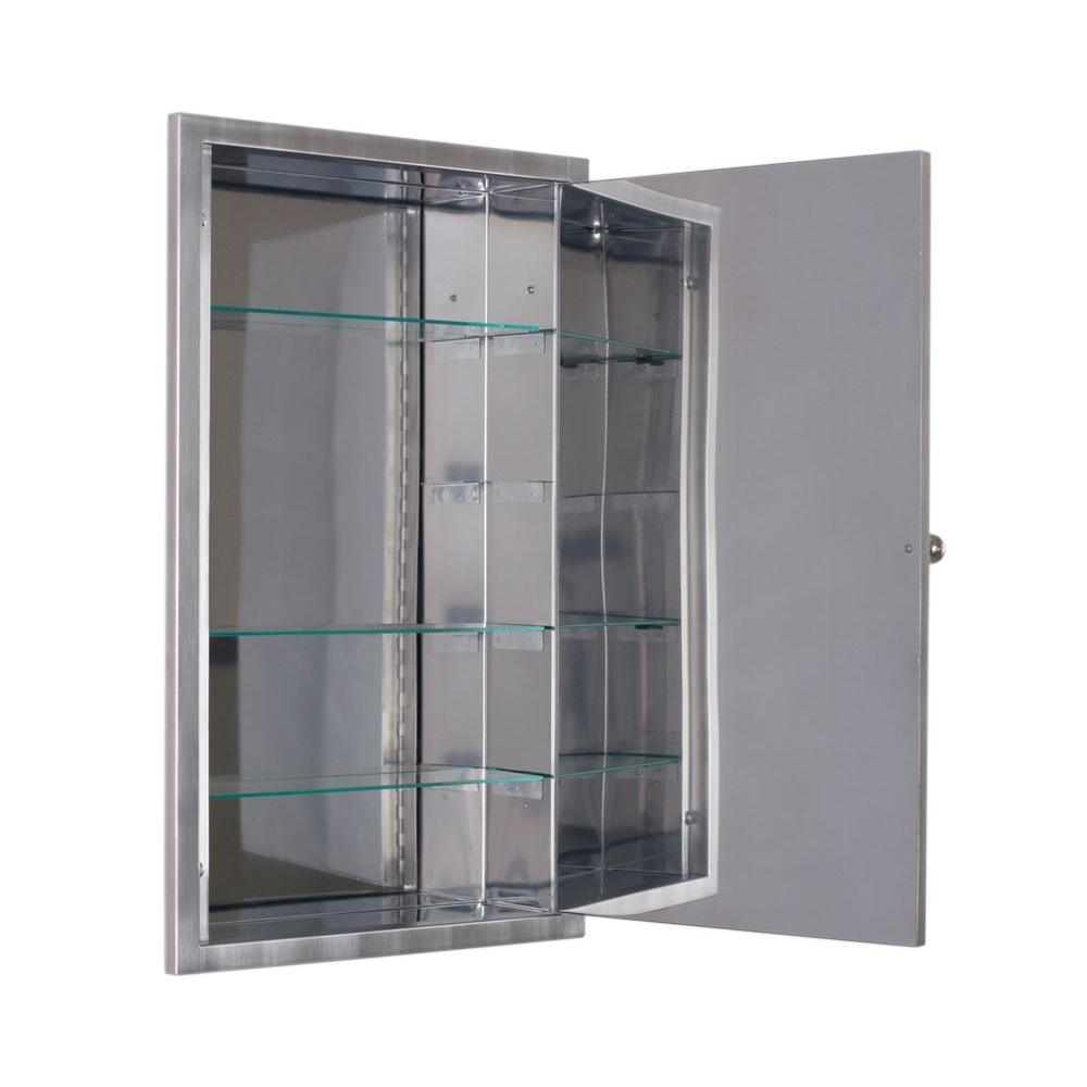 16 in. W x 26 in. H x 4-1/2 in. D Framed Single Door Stainless Steel Recessed Bathroom Medicine Cabinet in Brush Nickel - Super Arbor