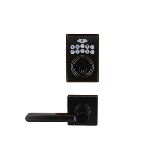 Square Aged Bronze Electronic Keypad Single Cylinder Deadbolt with Tonbridge Hall and Closet Door Lever Combo Pack