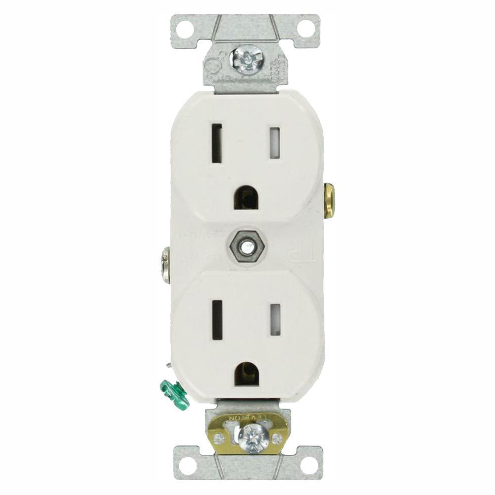 15 Amp Commercial Grade Tamper Resistant Duplex Outlet, White - Super Arbor