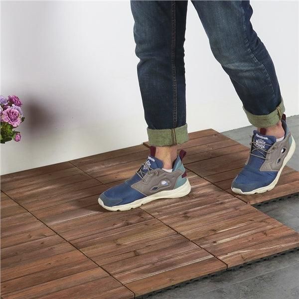 Topeakmart 12''x12''Interlocking Wood Flooring Tiles Indoor & Outdoor for Patio Garden Deck Poolside Pack of 27 Natural Wood
