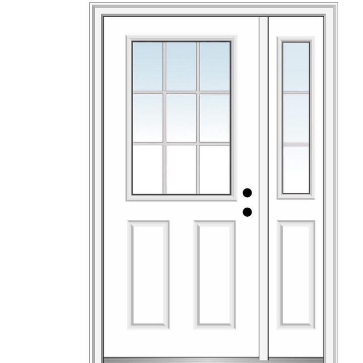 53 in. x 81.75 in. Internal Grilles Left Hand 1/2 Lite 2-Panel Classic Primed Steel Prehung Front Door with Sidelite - Super Arbor