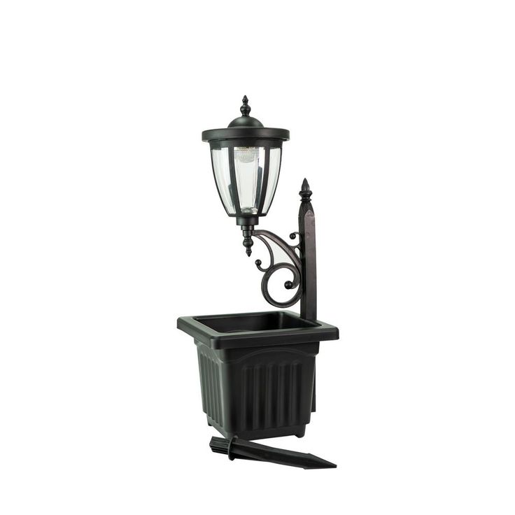 Kambria 29 in. Black Multi-Function Outdoor Solar Lamp Post and Planter
