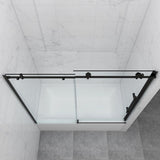 60 in. W x 59 in. H Sliding Frameless Bathtub Door in Matte Black with Clear Glass and Handle - Super Arbor