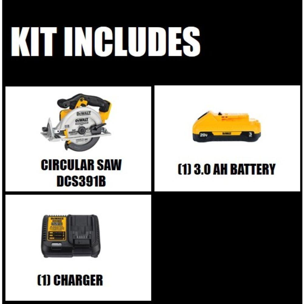 DEWALT 20-Volt MAX Lithium-Ion Cordless 6-1/2 in. Circular Saw (Tool-Only) with Free 20-Volt MAX Battery 3.0Ah & Charger - Super Arbor