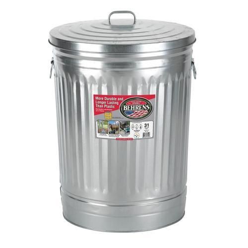 Behrens 31-Gallon Silver/Galvanized Metal Trash Can with Lid