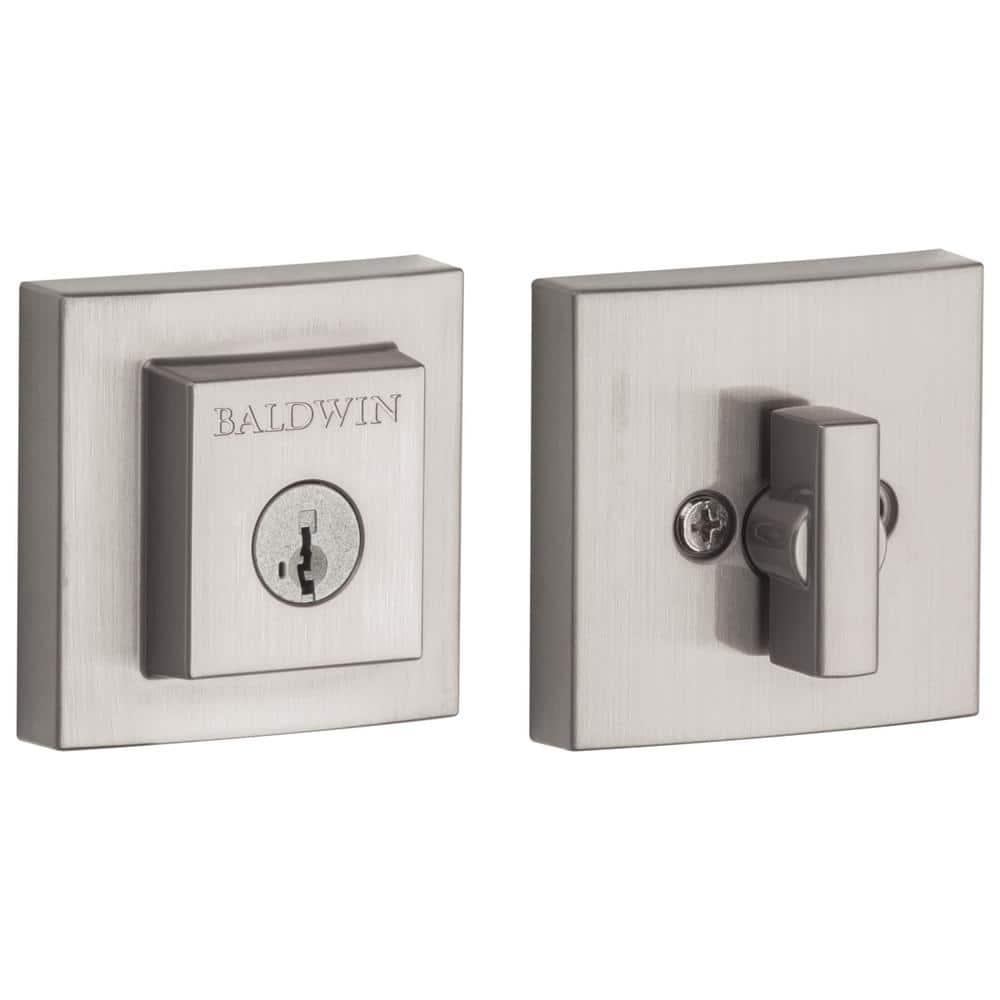 Baldwin Prestige Spyglass Satin Nickel Square Single Cylinder Deadbolt with SmartKey Security