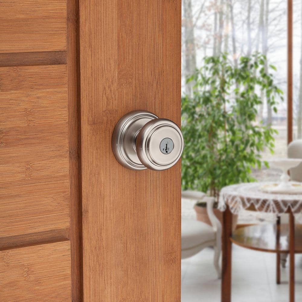 Baldwin Prestige Alcott Satin Nickel Entry Door Knob with SmartKey Security