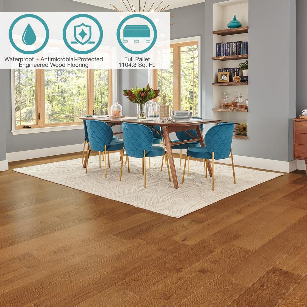 Pergo Defense+ Barnes Oak 3/8 in. T x 7.5 in. W Click Lock Distressed Engineered Hardwood Flooring (1104.3 sq.ft./pallet)