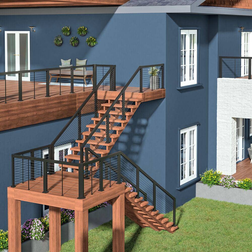 Barrette Outdoor Living Elevation Aluminum 5 ft. x 36 in. Matte Black Stair Panel for Cable Railing System