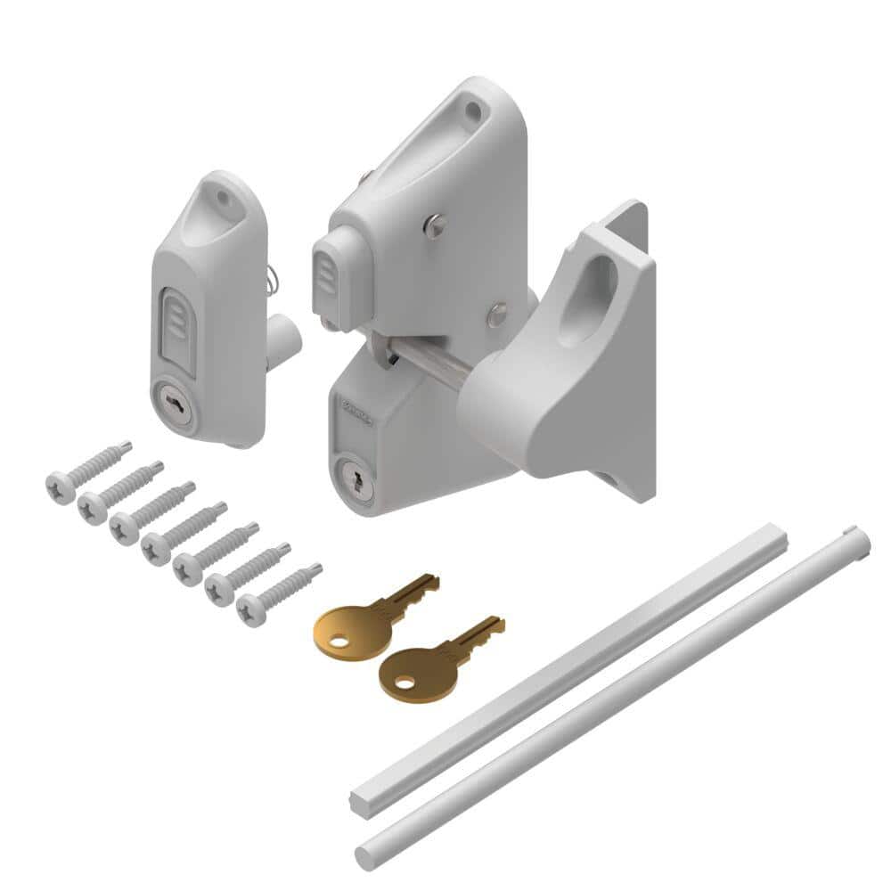 Barrette Outdoor Living 4.687 in. x 5.187 in. Nylon/Stainless Steel White Locking Gravity Latch with 2-Sided Key Entry